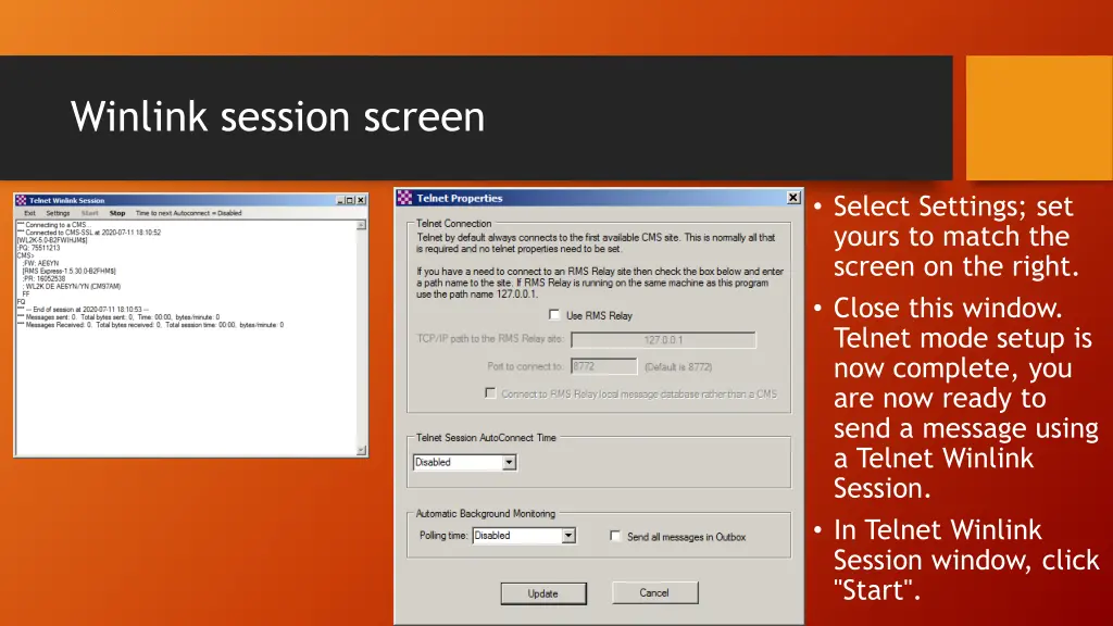 winlink session screen