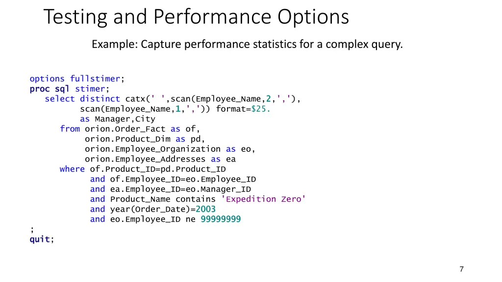 testing and performance options 2