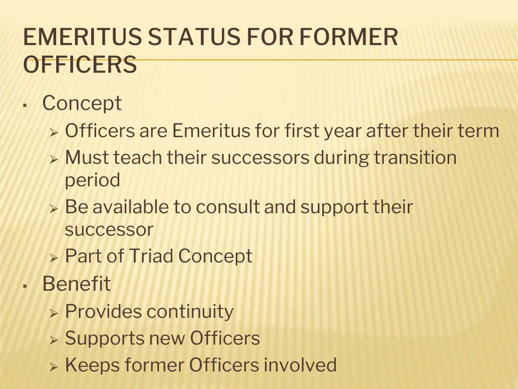 emeritus status for former officers