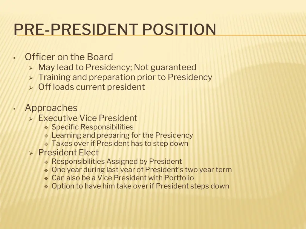 pre president position