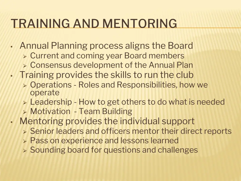 training and mentoring