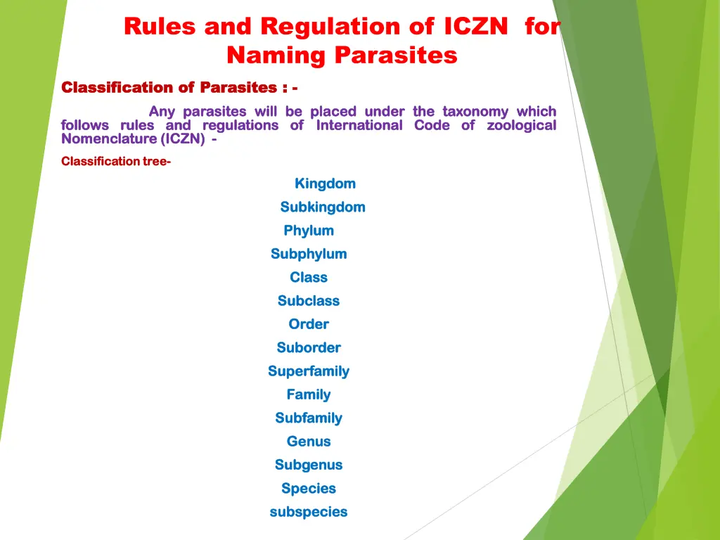 rules and regulation of iczn for naming parasites 2