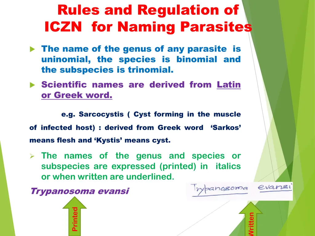 rules and regulation of iczn for naming parasites