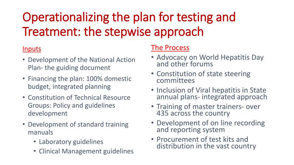 operationalizing the plan for testing