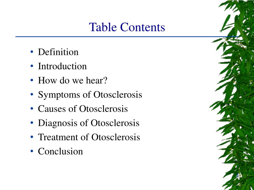 table contents