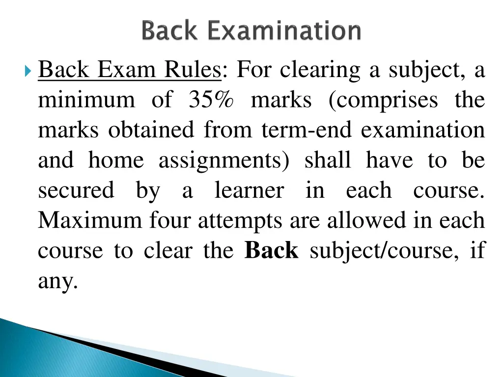 back exam rules for clearing a subject a minimum