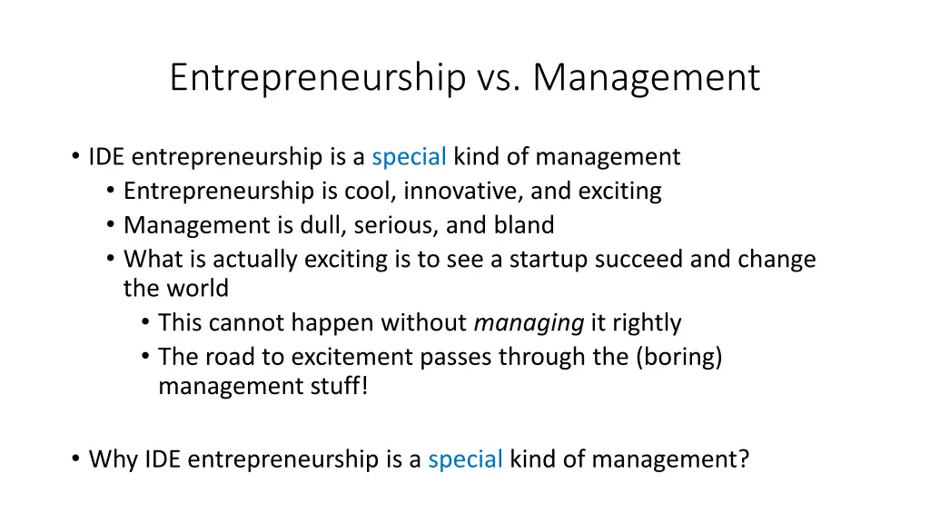 entrepreneurship vs management