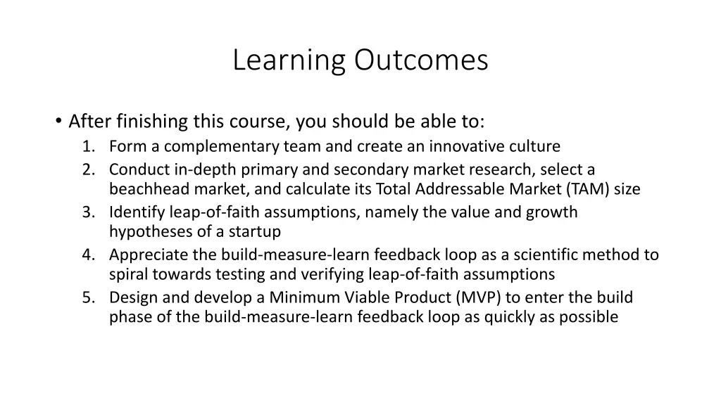 learning outcomes