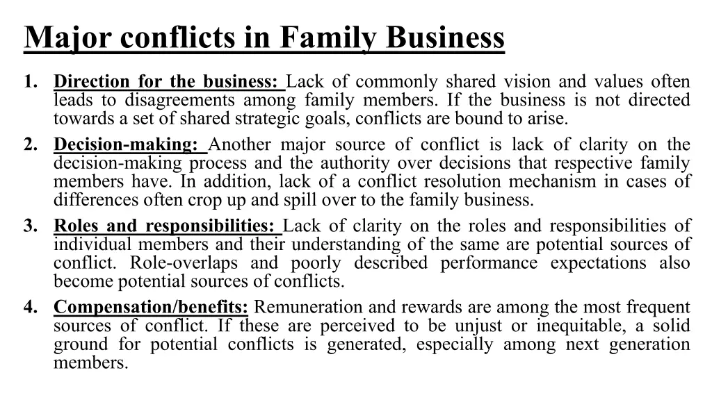 major conflicts in family business