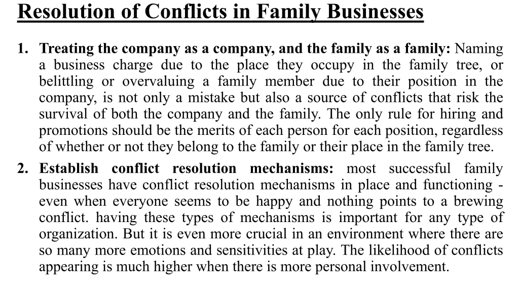 resolution of conflicts in family businesses