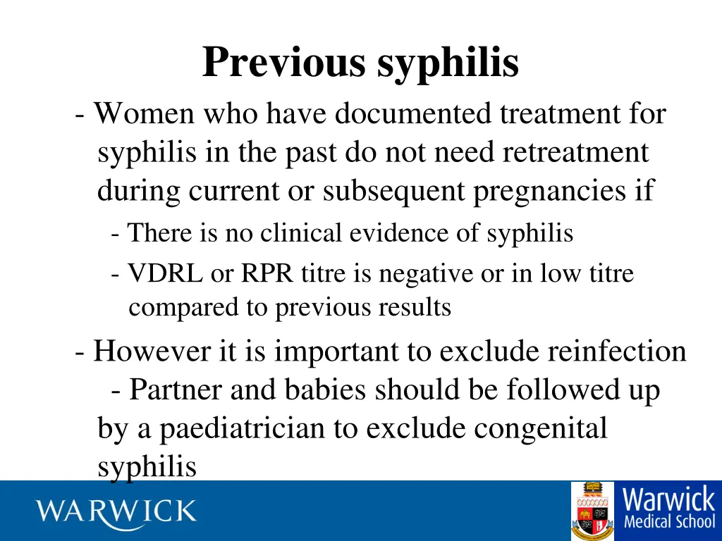 previous syphilis women who have documented