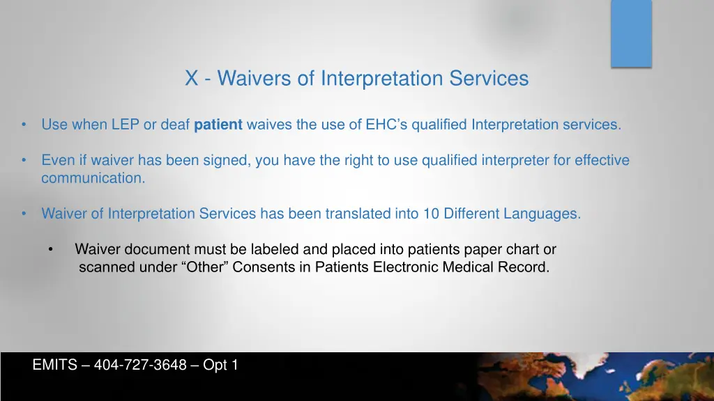 x waivers of interpretation services