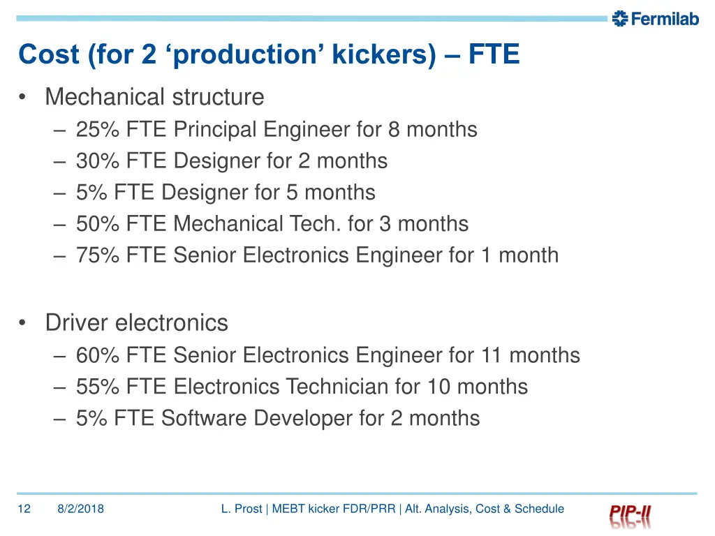 cost for 2 production kickers fte