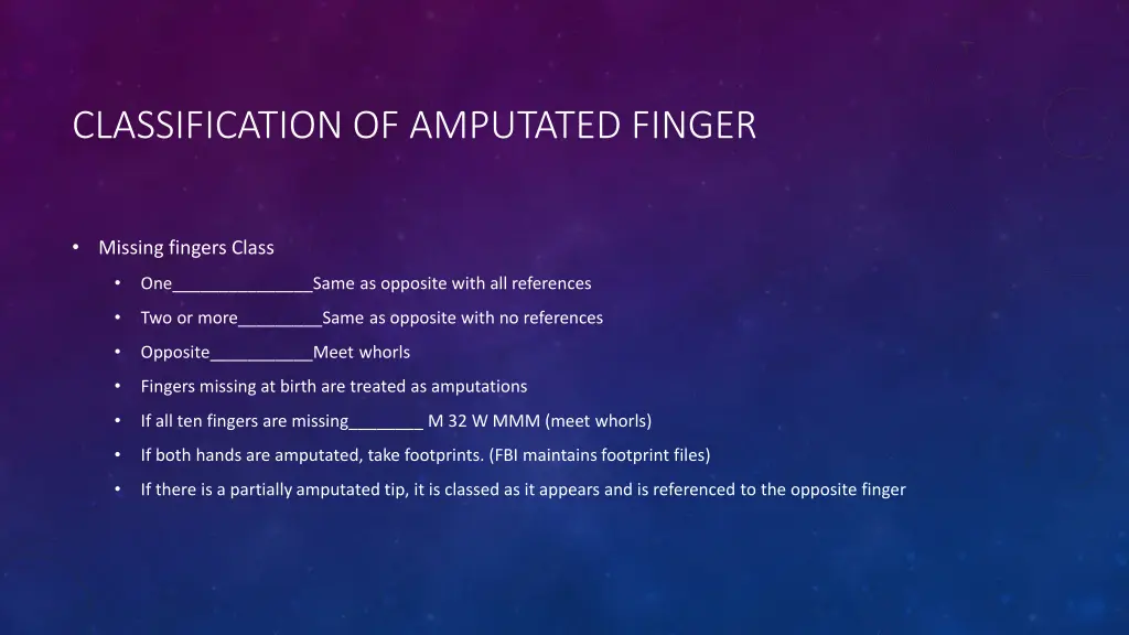 classification of amputated finger