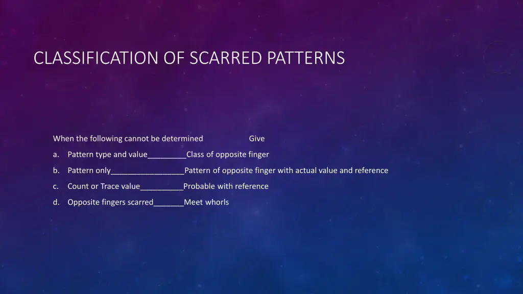 classification of scarred patterns