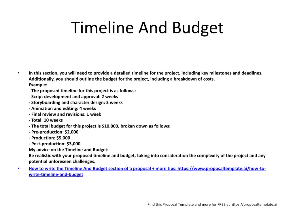 timeline and budget