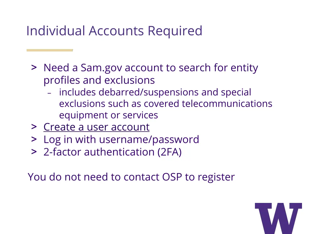 individual accounts required