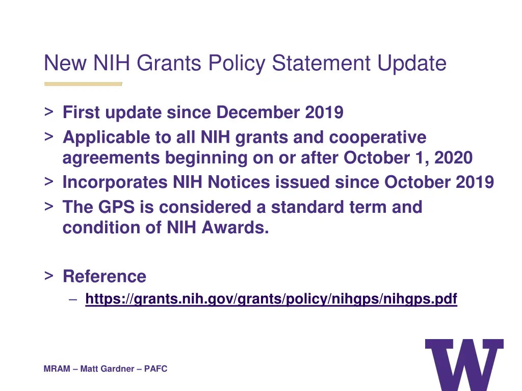 new nih grants policy statement update