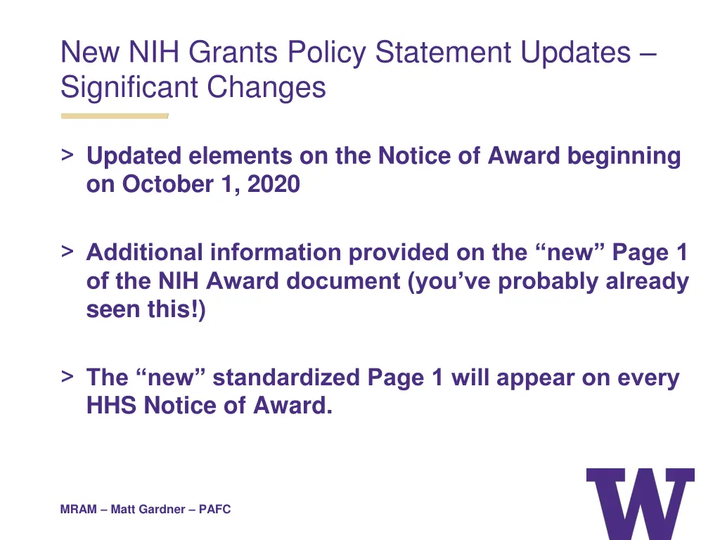 new nih grants policy statement updates 2