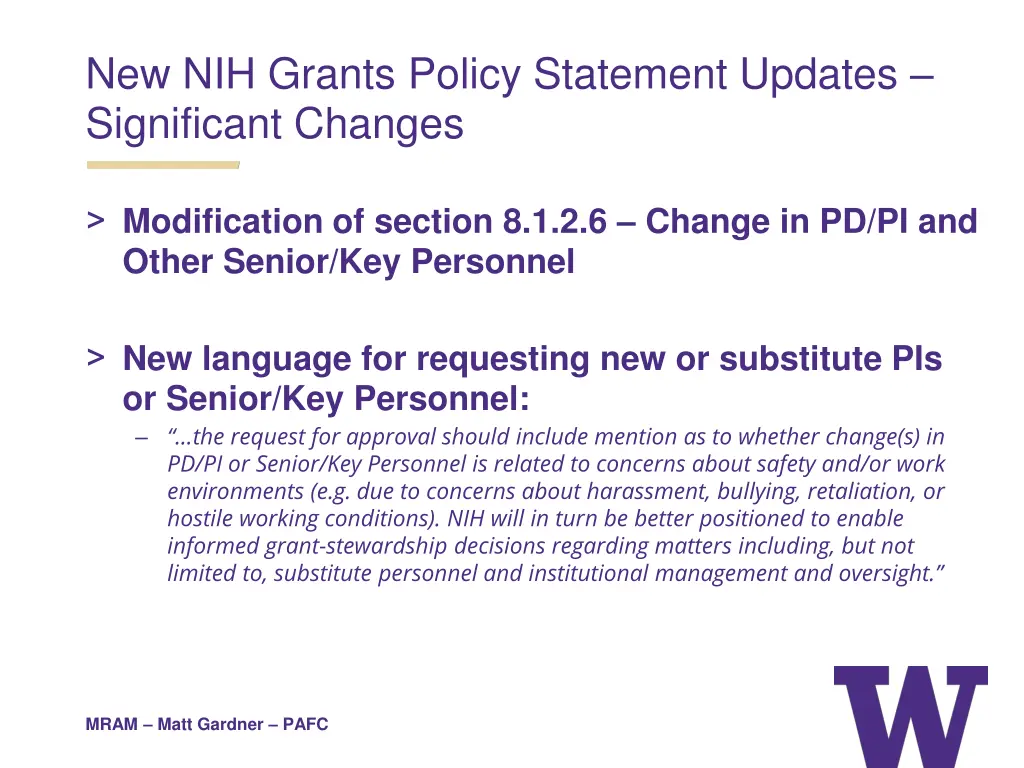 new nih grants policy statement updates