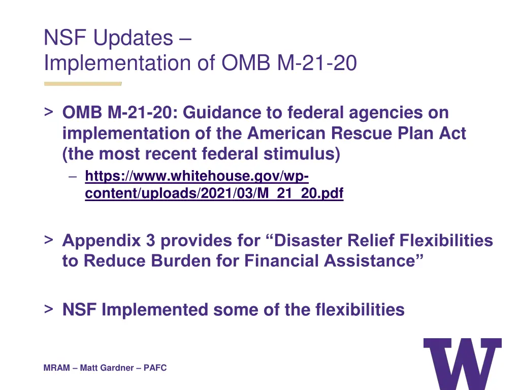 nsf updates implementation of omb m 21 20