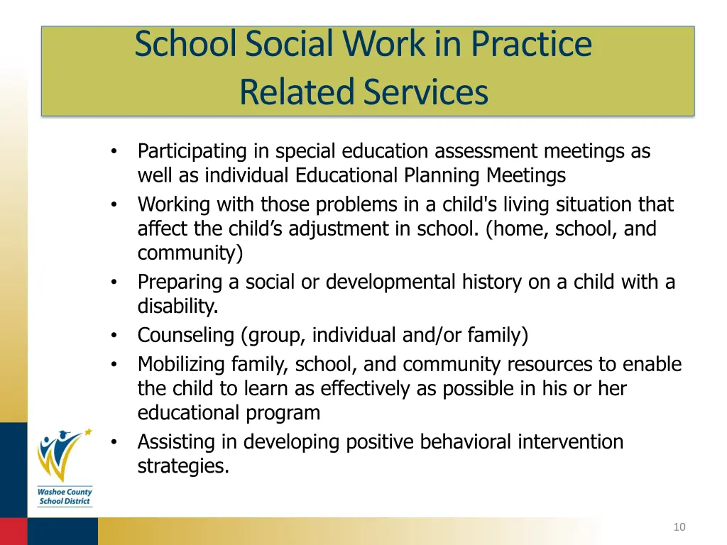 school social work in practice related services