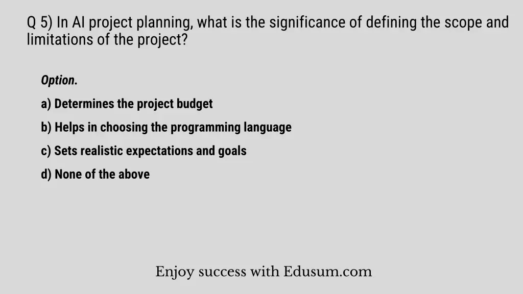 q 5 in ai project planning what