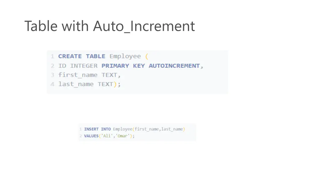 table with auto increment