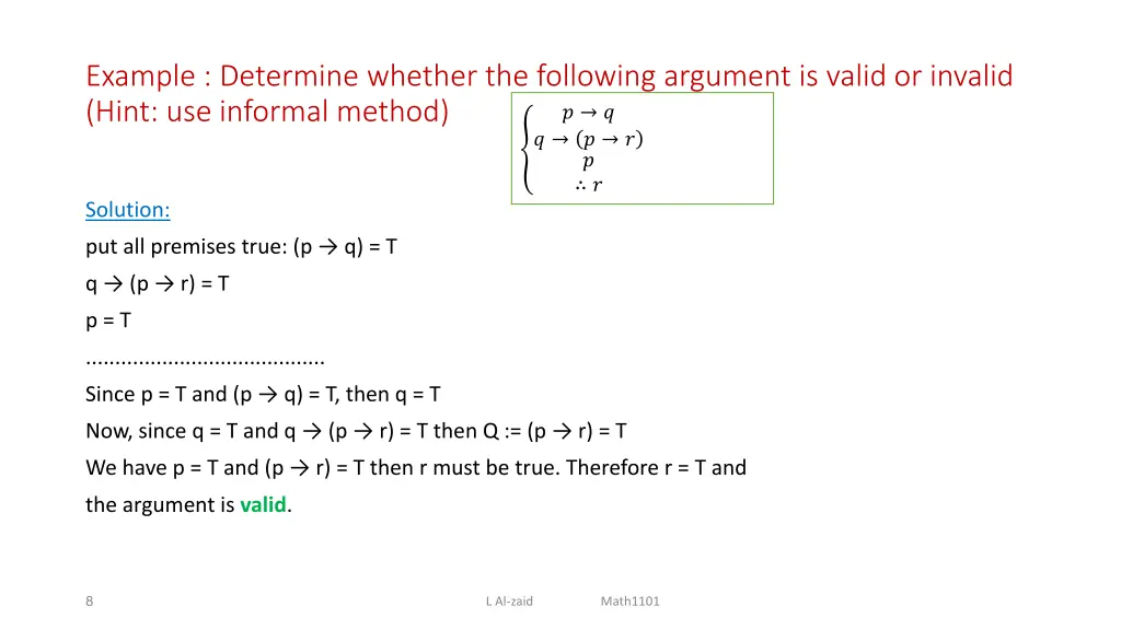 example determine whether the following argument