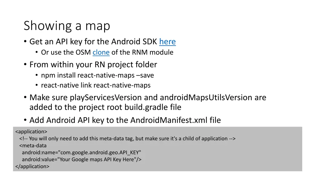 showing a map get an api key for the android