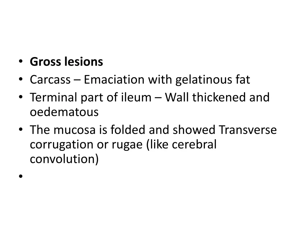 gross lesions carcass emaciation with gelatinous