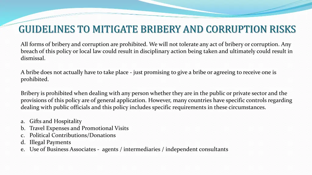 guidelines to mitigate bribery and corruption