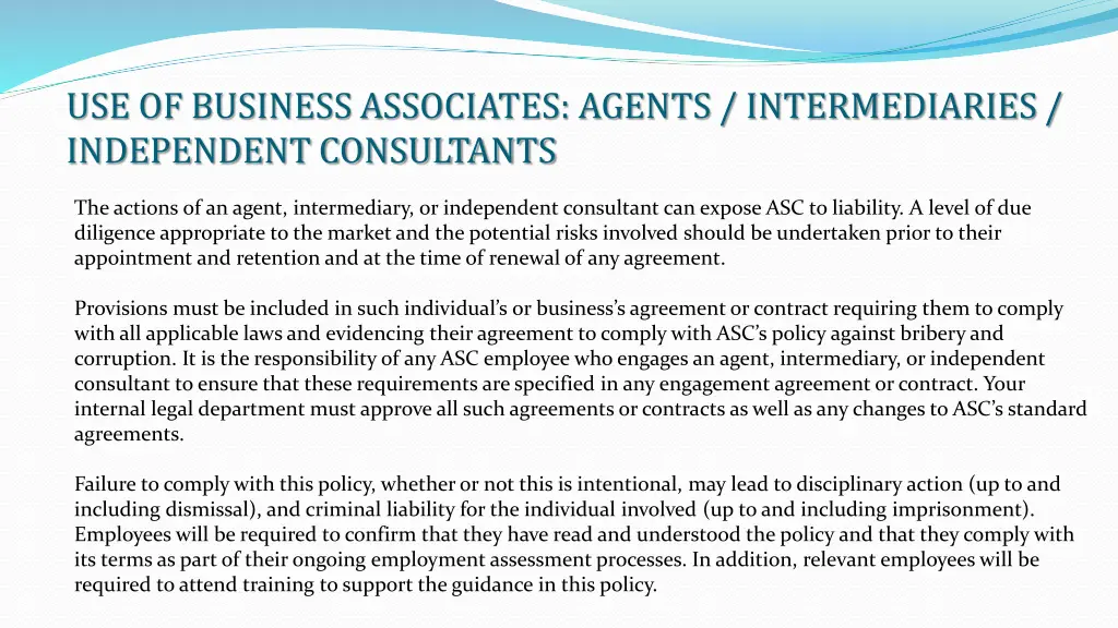 use of business associates agents intermediaries