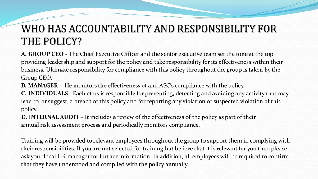 who has accountability and responsibility