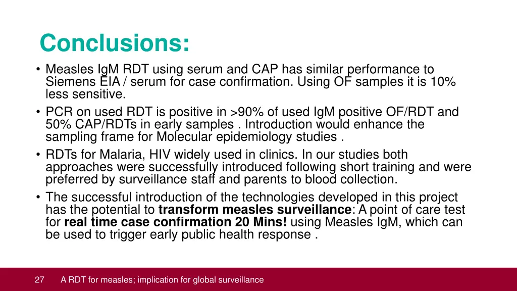 conclusions measles igm rdt using serum