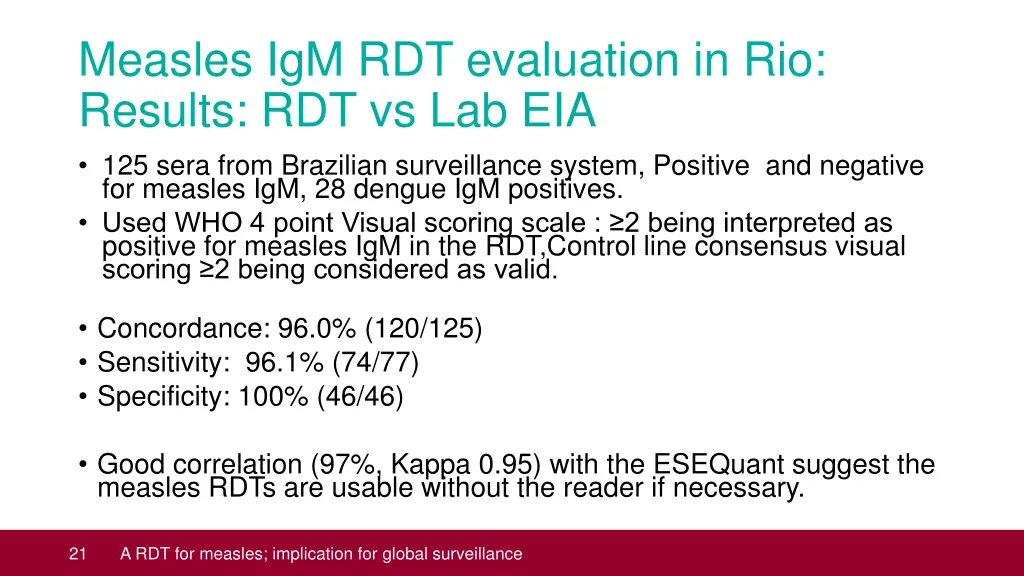 measles igm rdt evaluation in rio results