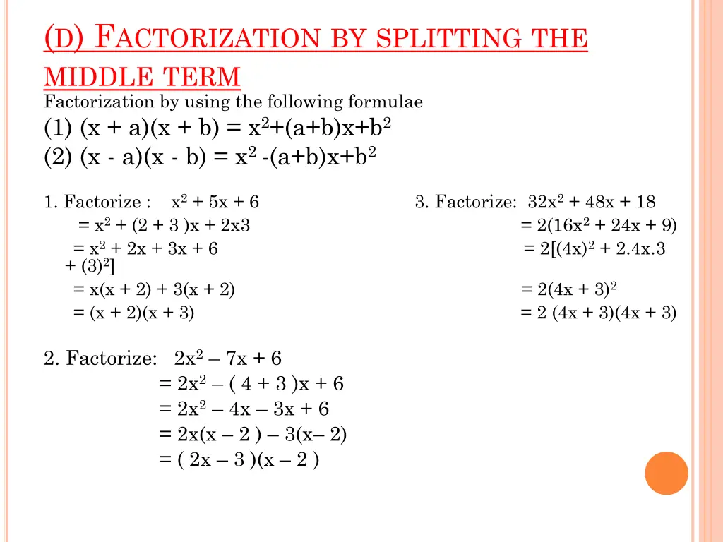 d f actorization by splitting the middle term