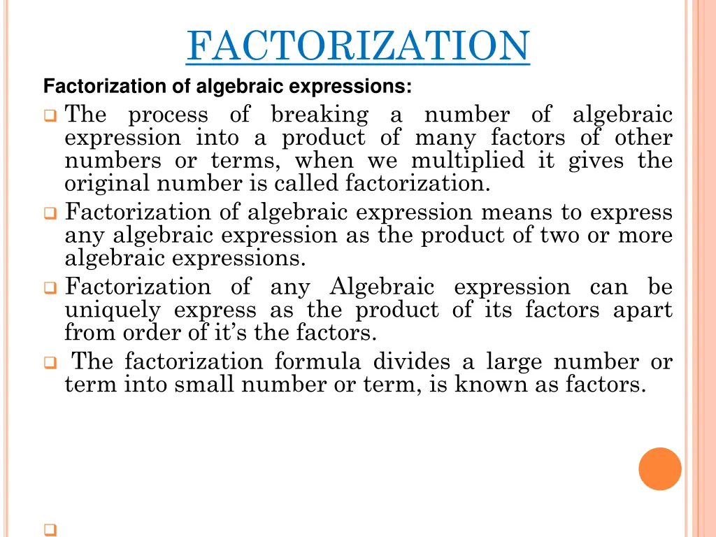 factorization factorization of algebraic