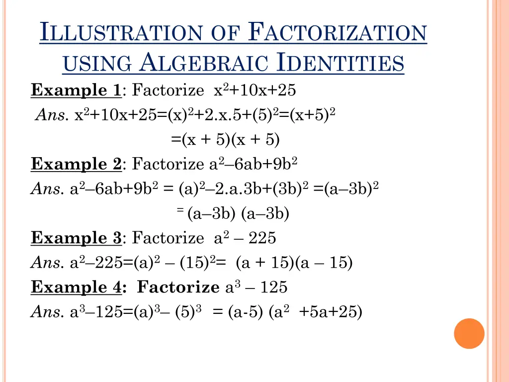 i llustration of f actorization using a lgebraic