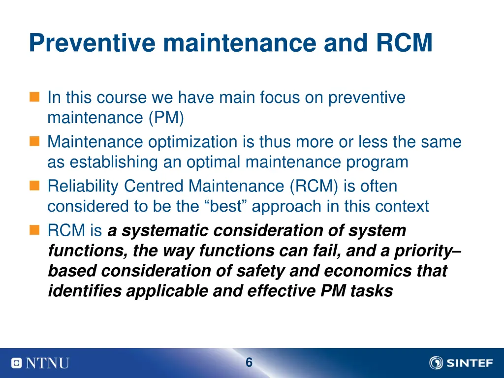 preventive maintenance and rcm