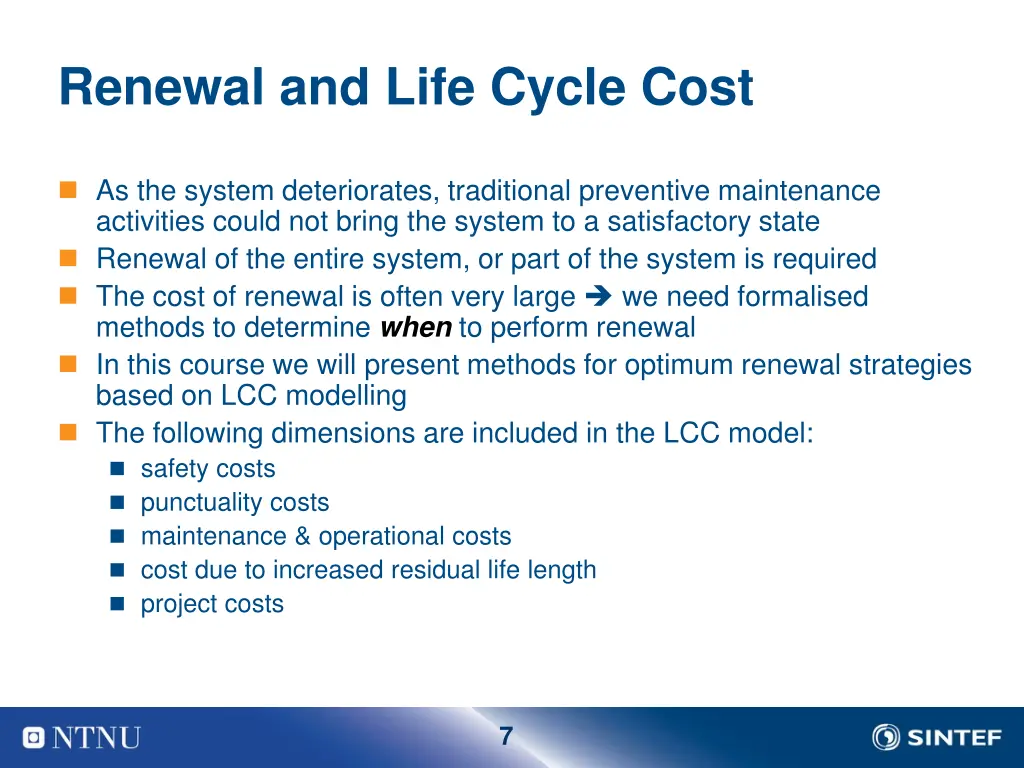 renewal and life cycle cost