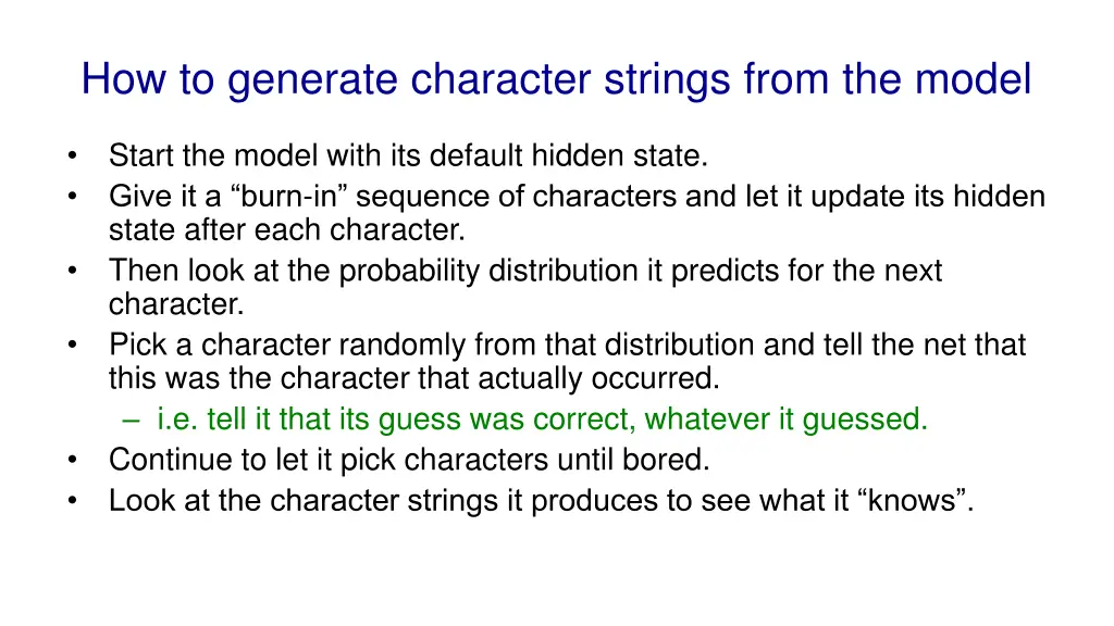 how to generate character strings from the model