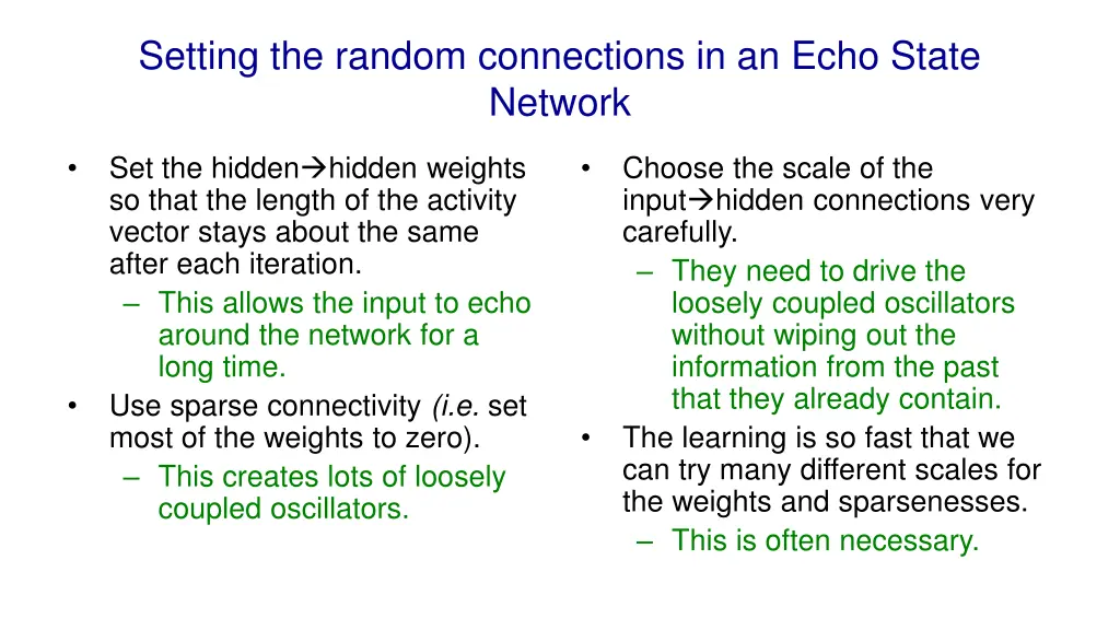 setting the random connections in an echo state