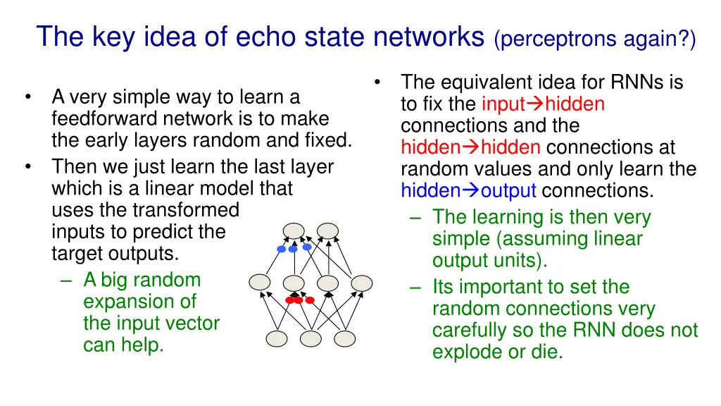 the key idea of echo state networks perceptrons