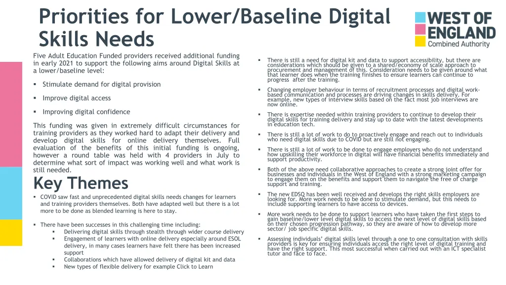 priorities for lower baseline digital skills needs