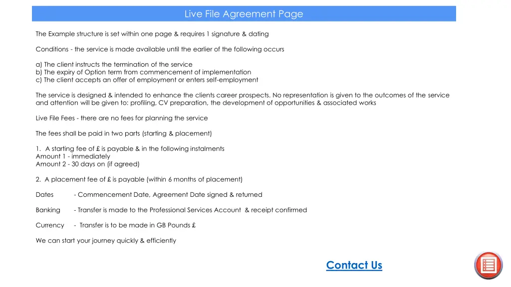 live file agreement page