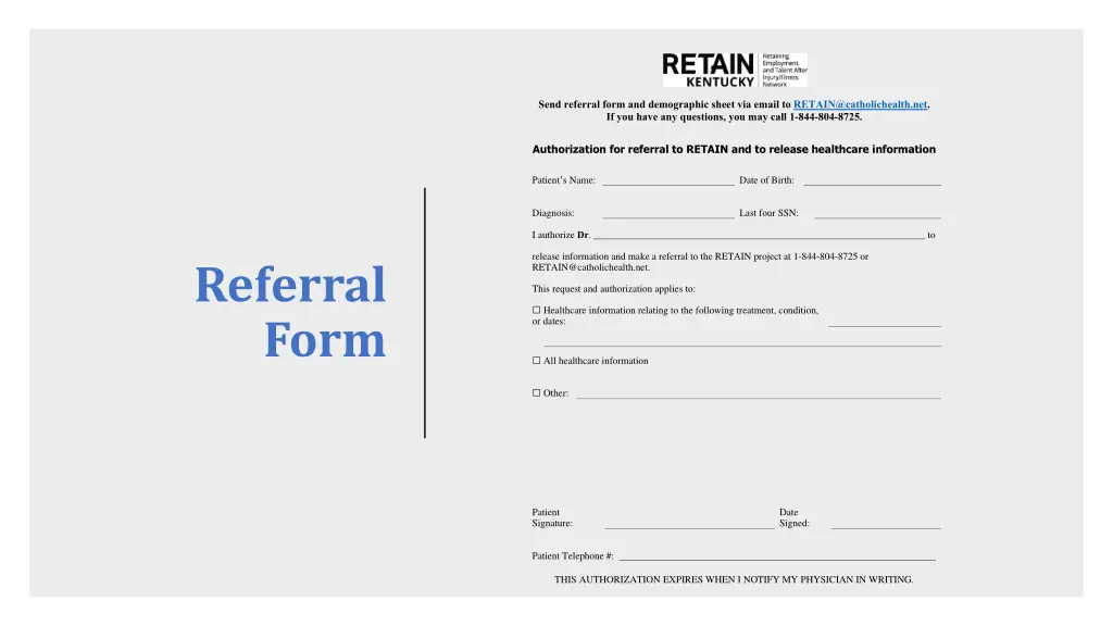 send referral form and demographic sheet