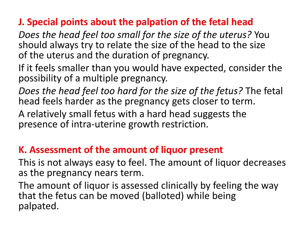 j special points about the palpation of the fetal