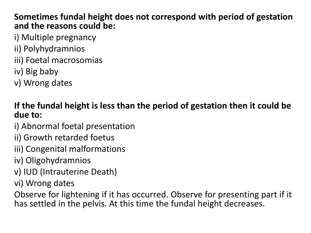 sometimes fundal height does not correspond with