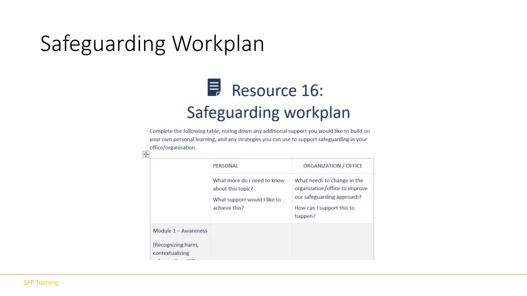 safeguarding workplan